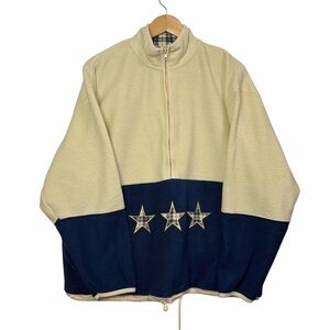 Christopher & Banks Fleece Pullover Cream Navy Stars XL